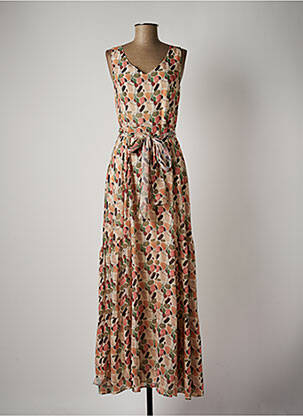 Robe longue imprimé fantaisie sans manche beige MD'M femme