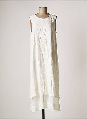 Robe mi-longue tissage crêpe sans manche blanc BOHEMIA femme