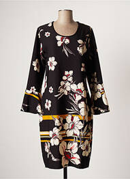 Robe mi-longue imprimé fleurs manches longues noir QUATRE VINGT JOURS femme