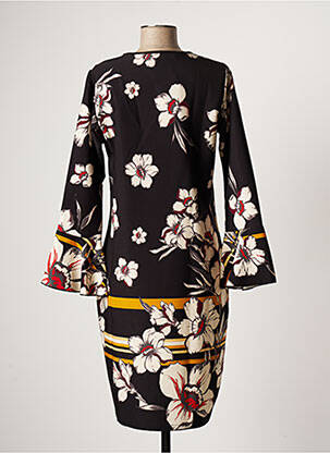 Robe mi-longue imprimé fleurs manches longues noir QUATRE VINGT JOURS femme