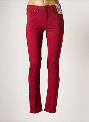 Pantalon droit stretch taille normale rouge QUATRE VINGT JOURS femme