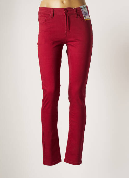 Pantalon droit stretch taille normale rouge QUATRE VINGT JOURS femme