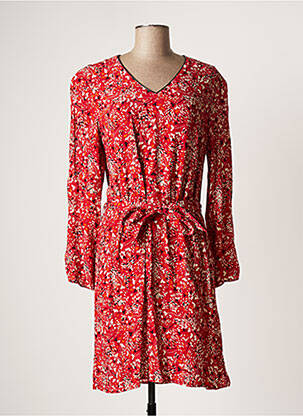 Robe mi-longue imprimé fantaisie manches longues rouge JULIE GUERLANDE femme