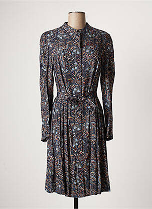 Robe mi-longue imprimé fantaisie manches longues bleu JULIE GUERLANDE femme