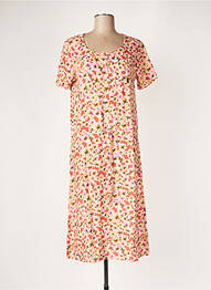 Robe mi-longue imprimé fleurs manches courtes orange DIPLODOCUS femme
