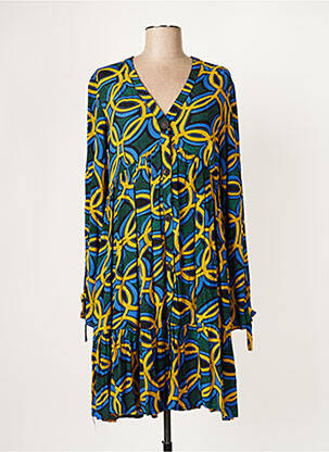 Robe mi-longue imprimé fantaisie manches longues bleu ORFEO femme