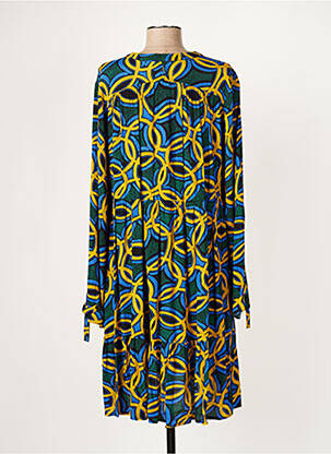 Robe mi-longue imprimé fantaisie manches longues bleu ORFEO femme