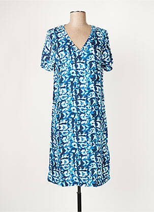 Robe mi-longue imprimé fantaisie manches courtes bleu LA FIANCEE DU MEKONG femme