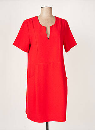 Robe mi-longue tissage crêpe manches courtes rouge PAKO LITTO femme