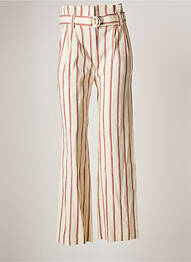 Pantalon droit fermeture zippée sous rabat avec crochet taille haute beige LA PETITE FRANCAISE femme
