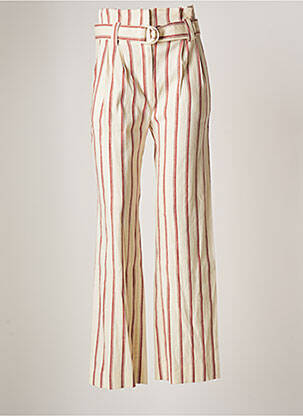 Pantalon droit fermeture zippée sous rabat avec crochet taille haute beige LA PETITE FRANCAISE femme