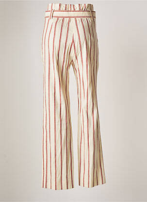 Pantalon droit fermeture zippée sous rabat avec crochet taille haute beige LA PETITE FRANCAISE femme
