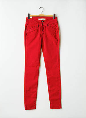 Jeans coupe slim broderie rivets taille normale rouge FIVE femme