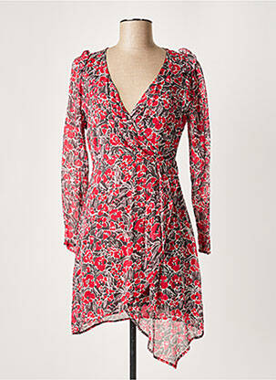 Robe mi-longue imprimé fleurs manches longues rouge SUNCOO femme