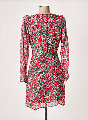 Robe mi-longue imprimé fleurs manches longues rouge SUNCOO femme