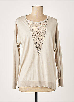 Pull finition bords-côtes manches longues beige PAULE KA femme