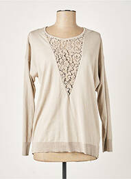 Pull finition bords-côtes manches longues beige PAULE KA femme
