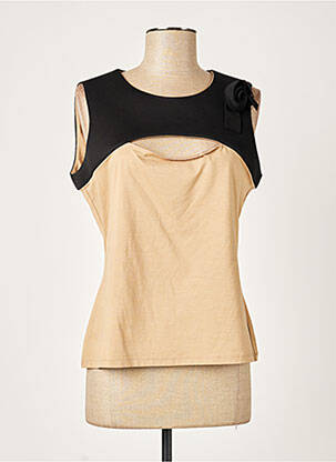 Top tissage jersey sans manche beige PAULE KA femme