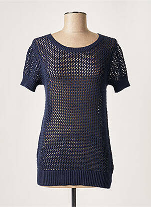 Pull finition bords-côtes manches courtes bleu JARDIN DES ORANGERS femme