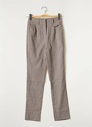 Pantalon droit fermeture zippée sous rabat avec crochet taille normale beige DEELUXE femme