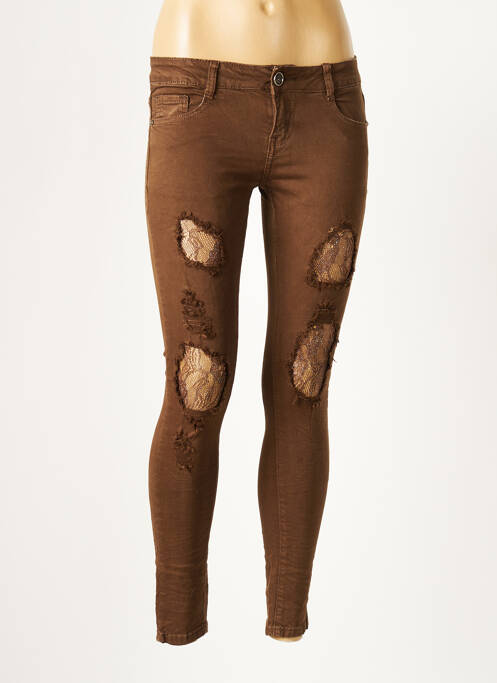 Jeans skinny effet usé délavé taille basse marron NEWPLAY femme
