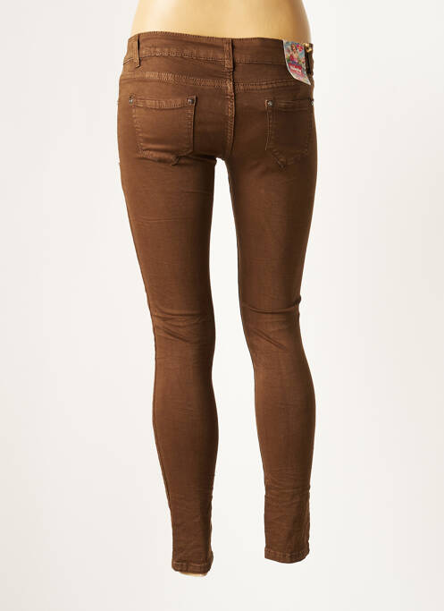 Jeans skinny effet usé délavé taille basse marron NEWPLAY femme