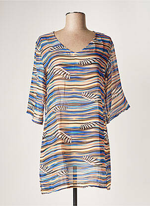 Tunique manches courtes tissage crêpe bleu DEIDAD femme