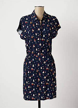 Robe mi-longue imprimé fantaisie manches courtes bleu I.CODE (By IKKS) femme