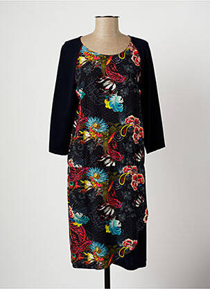Robe mi-longue imprimé fleurs manches 3/4 noir GARELLA femme