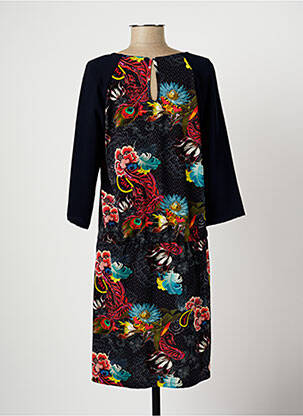 Robe mi-longue imprimé fleurs manches 3/4 noir GARELLA femme