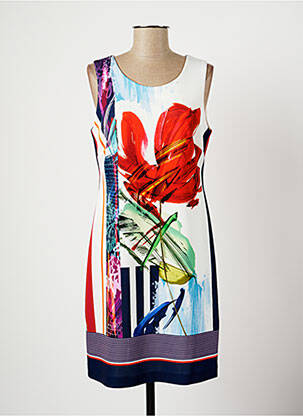 Robe mi-longue imprimé fleurs sans manche rouge BLEU D'AZUR femme