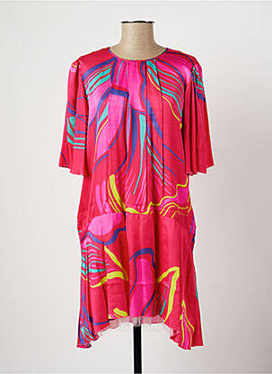 Robe mi-longue imprimé fantaisie manches courtes rose TWISTER femme