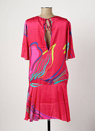 Robe mi-longue imprimé fantaisie manches courtes rose TWISTER femme
