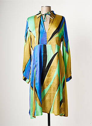Robe mi-longue imprimé fantaisie manches longues bleu TWISTER femme
