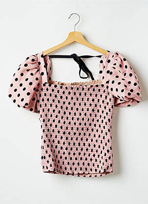 Top col carré manches courtes rose LPA femme