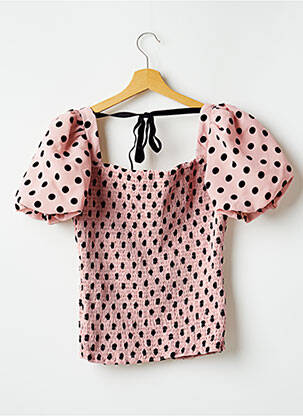 Top col carré manches courtes rose LPA femme