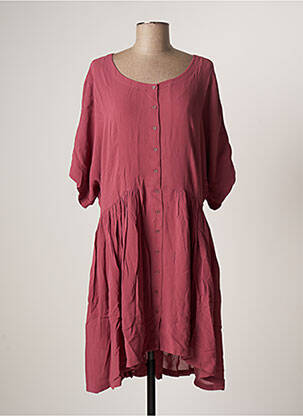 Robe mi-longue tissage crêpe manches courtes rose AMERICAN VINTAGE femme