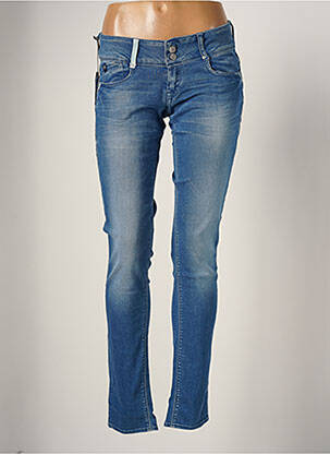 Jeans coupe slim broderie rivets taille basse bleu LE TEMPS DES CERISES femme