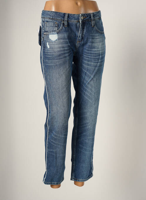Pantalon 7/8 fermeture zippée sous rabat boutonné taille basse bleu REIKO femme
