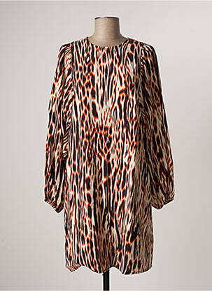 Robe mi-longue manches longues manches longues orange ICHI femme