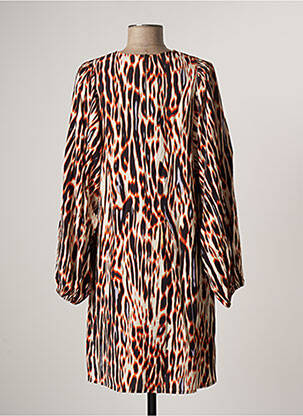Robe mi-longue manches longues manches longues orange ICHI femme