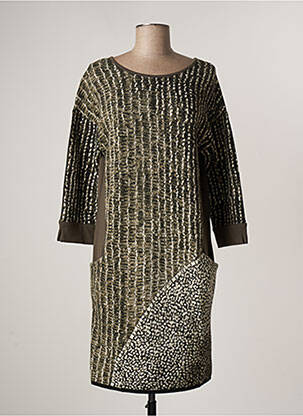 Robe mi-longue imprimé fantaisie manches longues vert LA FEE MARABOUTEE femme