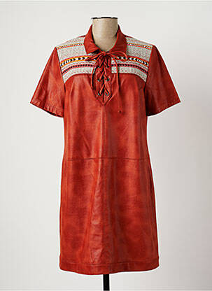 Robe mi-longue imprimé fantaisie manches courtes orange LE PETIT BAIGNEUR femme