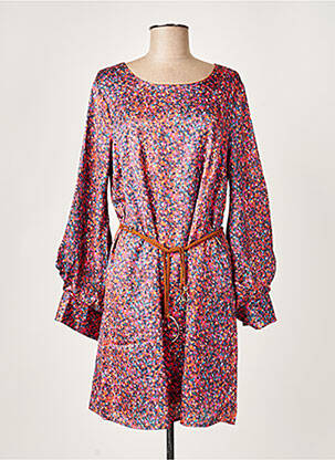 Robe mi-longue imprimé fantaisie manches longues rose MOLLY BRACKEN femme