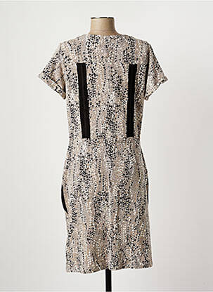 Robe mi-longue imprimé fantaisie manches courtes beige NÜ femme