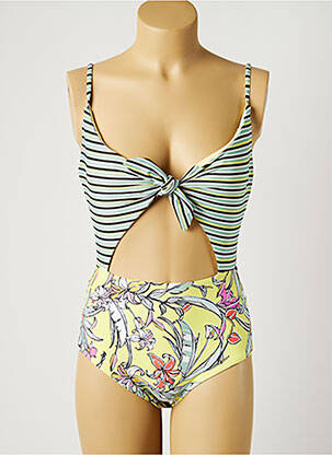 Maillot de bain 1 pièce effet matière satinée haut soutien-gorge moulé jaune PIHA femme