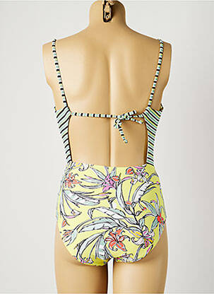 Maillot de bain 1 pièce effet matière satinée haut soutien-gorge moulé jaune PIHA femme