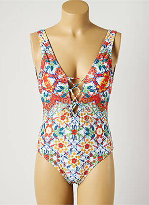 Maillot de bain 1 pièce effet matière satinée haut soutien-gorge moulé rouge PIHA femme