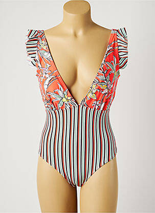 Maillot de bain 1 pièce effet matière satinée haut soutien-gorge moulé vert PIHA femme
