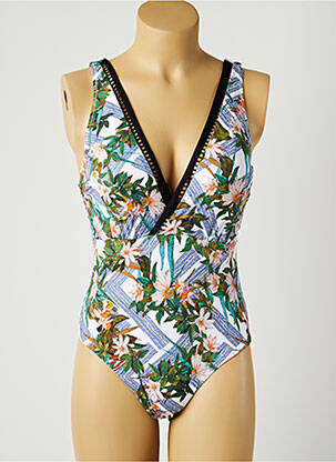 Maillot de bain 1 pièce effet matière satinée haut soutien-gorge moulé bleu MOONTIDE femme